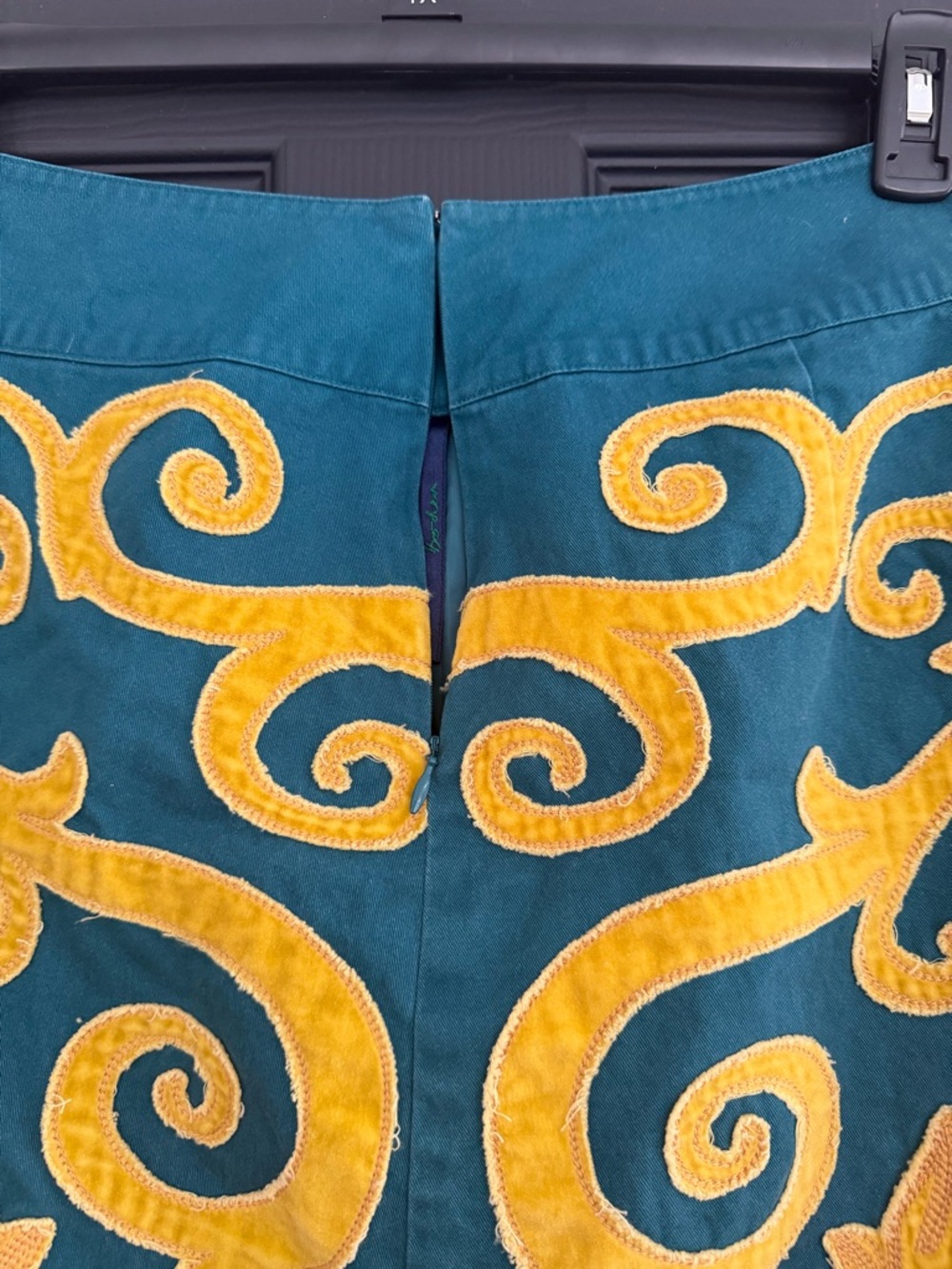 Boden Teal A-Line Skirt with Yellow Embroidered Motif - Picture 5 of 8